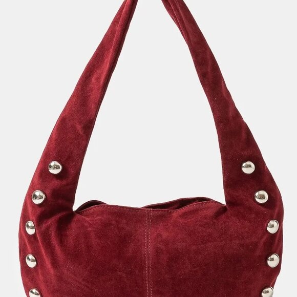 Fame Handbags - Fame Metallic Sphere Studded Soft Hobo Shoulder Bag